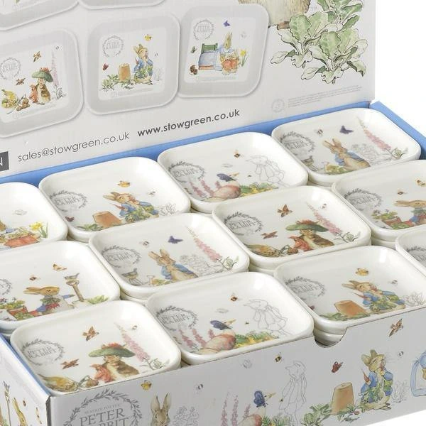 Close-up of assorted Peter Rabbit trinket tray designs